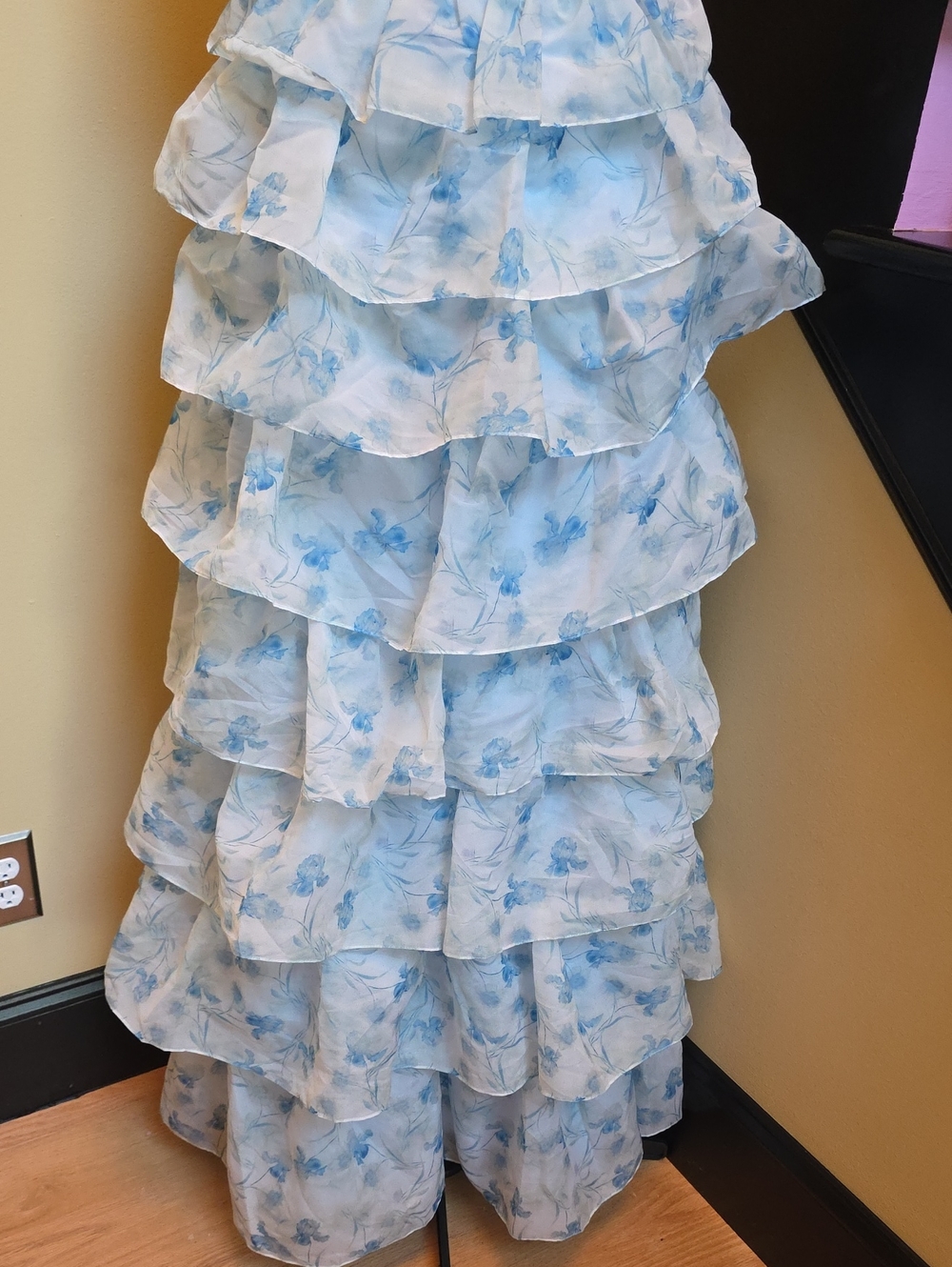 NWOT Blue Floral Tiered Ruffle Maxi/Formal Dress - Picture 2 of 10
